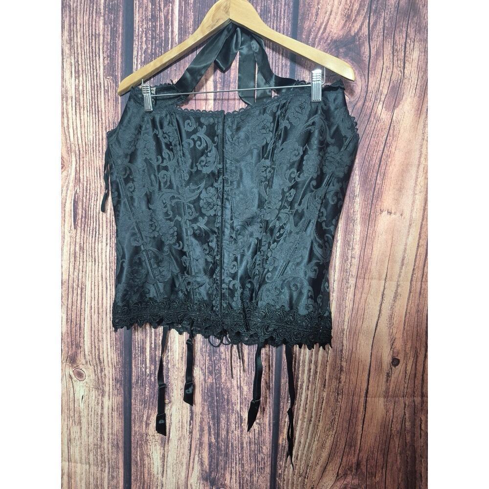 Fredericks of Hollywood CORSET Lace Up Black Floral Bustier Lingerie Sz 42